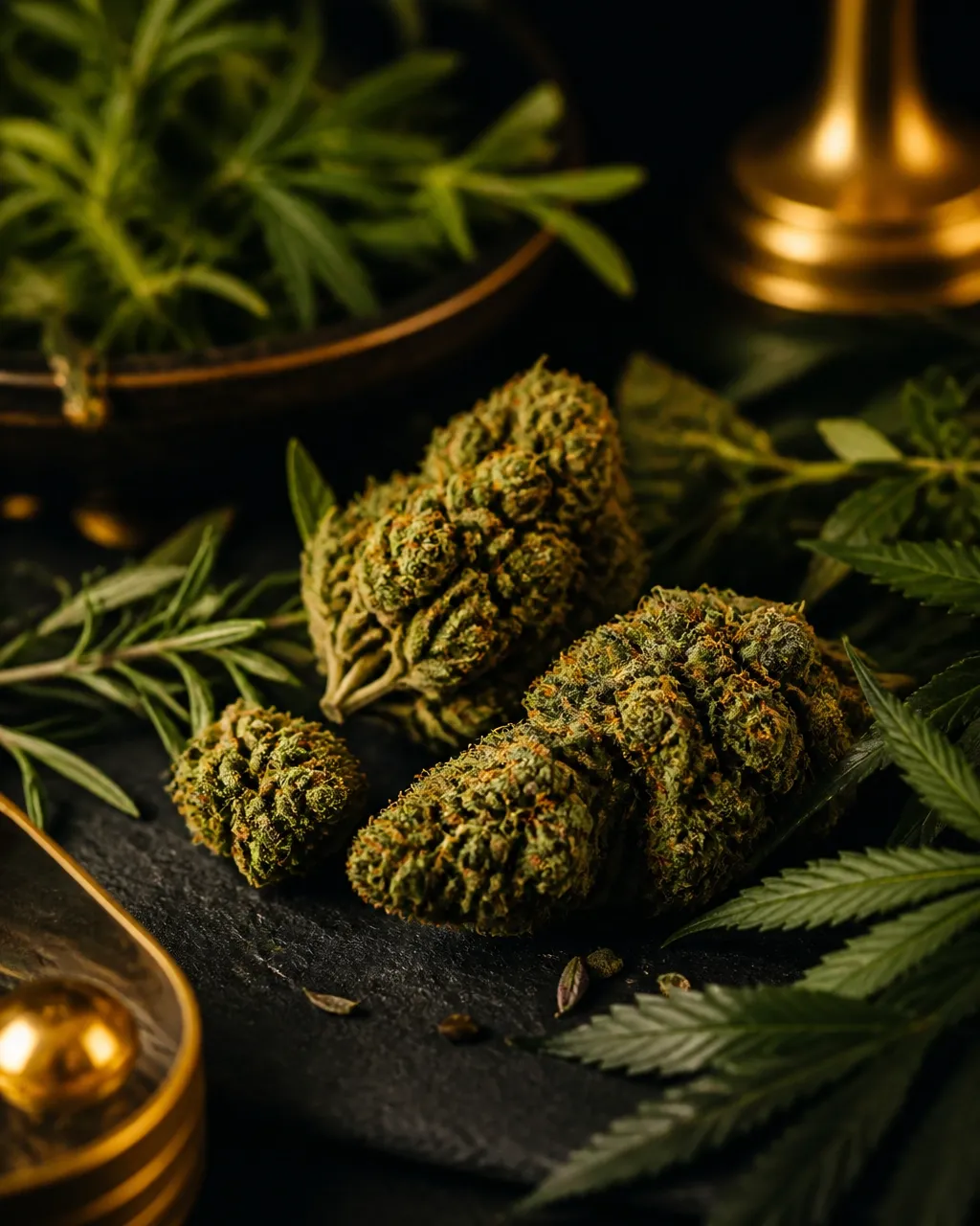 Premium cannabis flower in warm light
